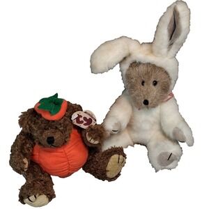 Vintage Halloween & Easter Bear Lot Ty Peter Pumpkin & Boyds Bunny Costume 9"